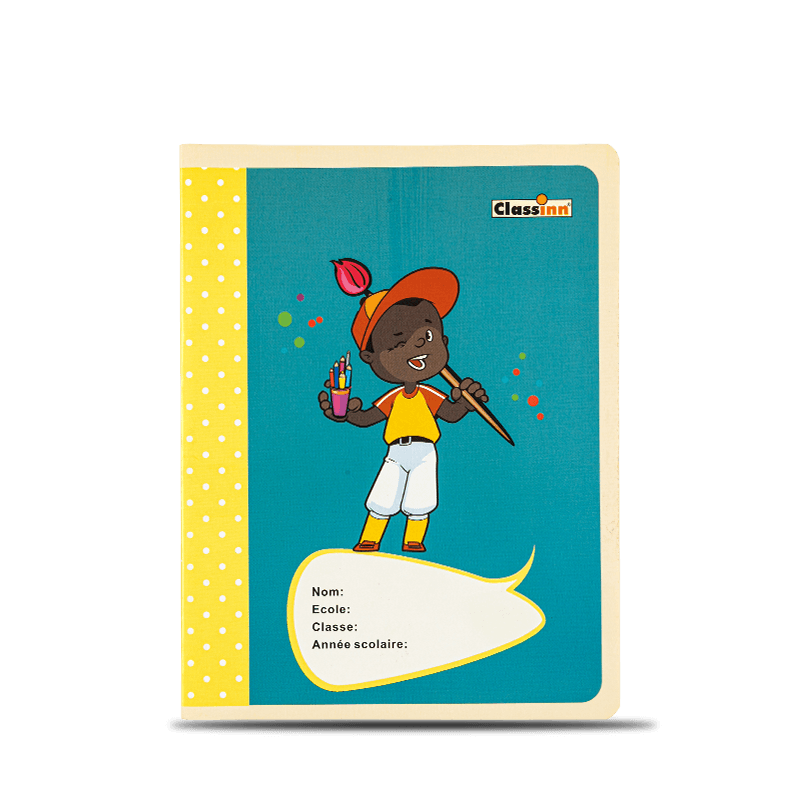 Cuaderno de ejercicios verde con patrón de niño feliz