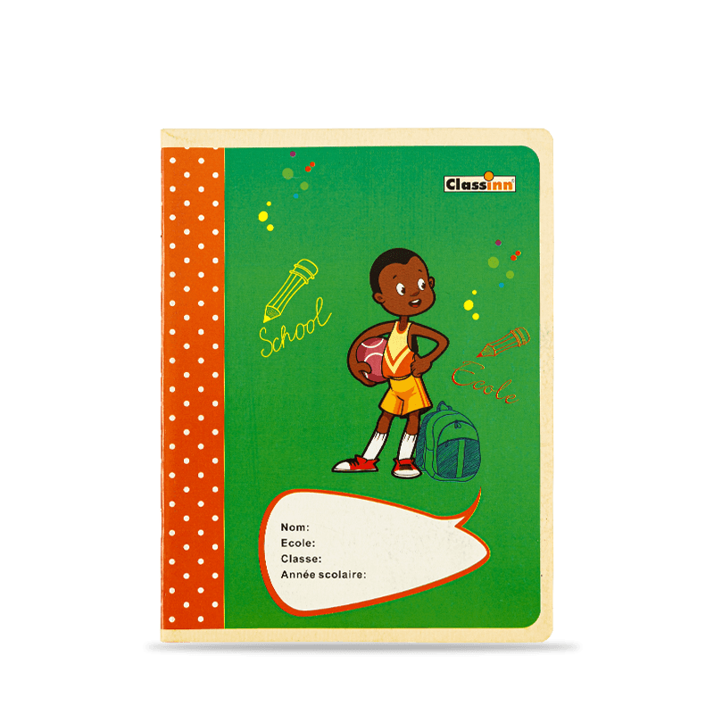 Cuaderno de ejercicios verde con cubierta de niño lindo