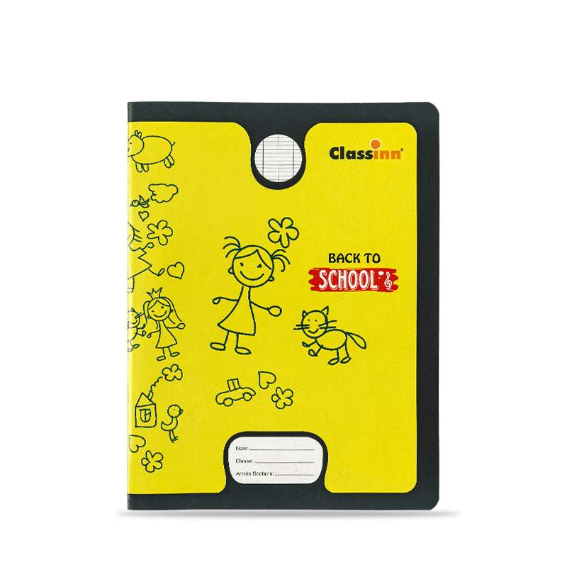 Cuaderno de ejercicios amarillo con patrón de niña linda
